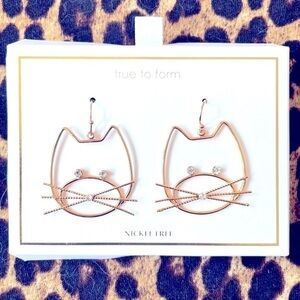 Brand New True to Form Nickel Free Gold Tone Kitty Cat w/ Rhinestone Eyes & Nose